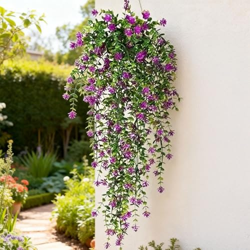 76cm Artificial Eucalyptus Flower Rattan Green Fake Plant Lvy DIY for Indoor Outdoor Wall House Weddings Patios Porches Decor (Rose Red) - color: Rose Red