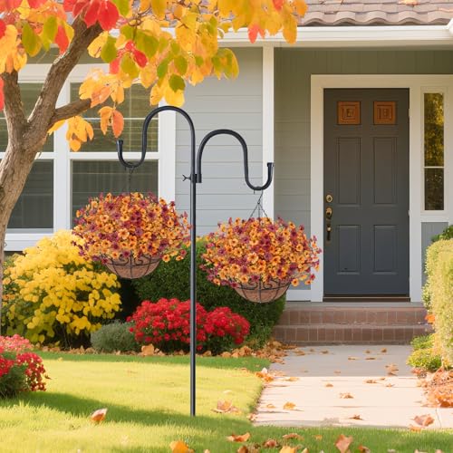 2Pack Fall Artfiticial Hanging Flowers Baskets for Outdoors, UV Resistant Fake Fall Hanging Plants, Faux Orange Flowers for Autumn Home Patio Front Porch Balcony Decor (Yellow Red) - color: Yellow Red