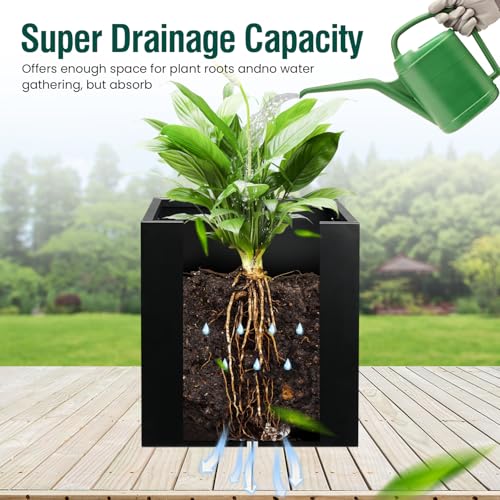 Galvanized Steel Planter Box Black Metal Planter 16Inch Square Indoor Outdoor Planters Cube Steel Heavy Duty Powder Coating Modern Commercial Residential for Patio, Yard, Garden - color: Black, size: 16" L x 16" W x 16" H