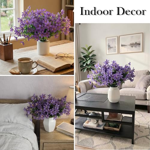8 pcs Lily Artificial Flowers, Faux Fake Silk Flower Plants with 21 Heads per Bouquet for Indoor/Outdoor Wedding Home Party Table Hotel Office Vases Floral Arrangements Decor, Purple - color: Purple
