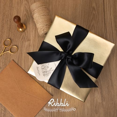 Ribbli Black Double Faced Satin Ribbon,1-1/2” x Continuous 25 Yards,Use for Bows Bouquet,Gift Wrapping,Wedding,Floral Arrangement - color: Black, size: 1-1/2 inch
