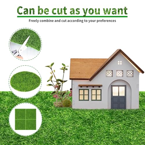 4 Pcs 6 X 6 Inch Fake Grass Decor for Crafts, Artificial Grass for Miniature Ornament Projects, Model Turf Grass for DIY Fairy Garden Accessories and Decor Kit - size: 4 Count (Pack of 1)