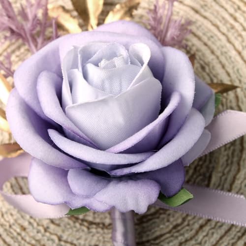 Boutonniere for Men Artificial Flowers 1 Piece Wedding Prom Homecoming Corsage Anniversary Party Decoration (1, Purple) - color: Purple