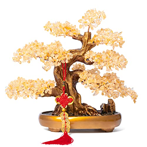 Natural Citrine Gemstone Crystal Bonsai Tree of Life Large Feng Shui Money Chakra Tree for Luck and Wealth Desk Decoration(1,251 Gem Count) - color: Citrine Crystal