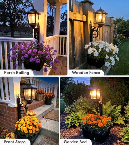 PASAMIC 2 Pack 2 in 1 Outdoor Flower Pots, Solar Lamp Post Lights - Wall Mount or Freestanding, Waterproof Decorative Lamp for Lawn, Patio, Front/Back Door, Warm White - size: 2 Pack