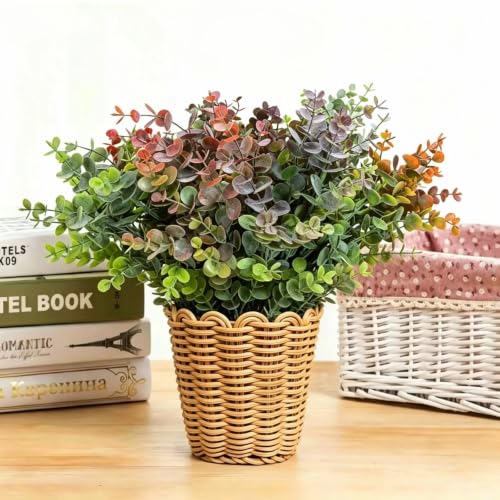 8 Bundles Multi Colored Artificial Eucalyptus Leaves, Plastic Plants, Outdoor Plants, Indoor Decorative Artificial Plants, Porch Window Frames, Green Plant Decorations (8, Mixed Colors) - color: Mixed Colors