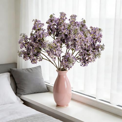 4PCS 25.6inch Lilac Artificial Flowers Light Purple Fake Delphinium Long Stem Real Touch Flower Faux Lilac Floral Arrangement for Tall Vase Table Centerpieces Wedding Home Decoration（Light Purple） - color: 25.6inch Light Purple