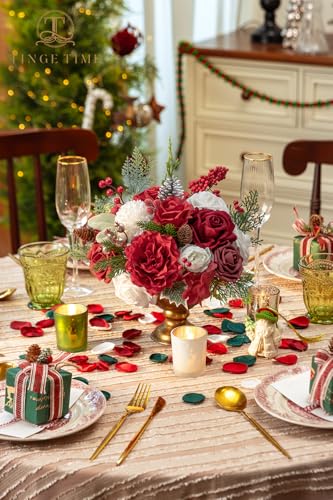 TINGE TIME Artificial Flowers Poinsettia Faux Flowers Bulk for DIY Bridal Wedding Bouquets Baby Shower Centerpiece Table Home Decorations - color: Poinsettia