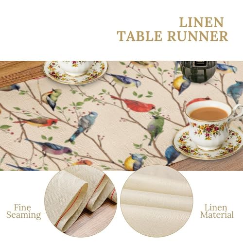 Flowers Birds Spring Table Runner, Colorful Birds Branches Floral Seasonal Kitchen Dining Table Decoration for Home Party Decor 13x36 Inch - color: Bird_1, size: 13x36inch