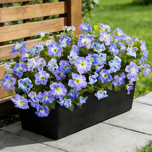 6 Pcs Artificial Petunia Flowers for Outdoor, Fake Spring Petunias Faux Silk Flowers for Outdoors UV Resistant Plants for Planters Garden Porch Patio Window Box Indoor Table Decor(White Blue) - color: G-blue White