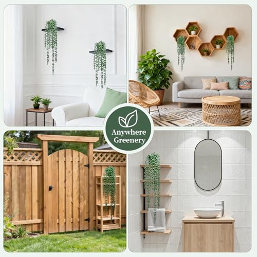 Artificial Hanging Plants for Shelf, 2-Pack Fake Potted Greenery Faux String of Pearls in Black Pot, Décor for Office Living Room Bathroom Indoor Outdoor - color: 2-pack String of Pearls