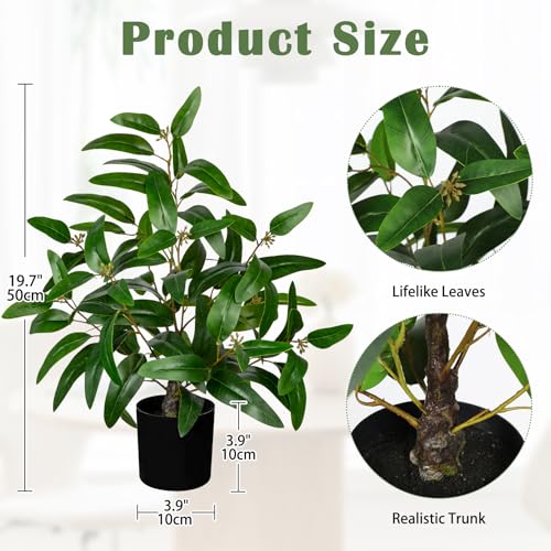 Artificial Plants Indoor with Pot, 19.7" Fake Potted Plants Eucalyptus Leaves, Silk Plant for Home Decor Indoor Plants Artificial for Home Office Bedroom Farmhouse Entry Table Shelf Decor, Deep Green - color: # Deep Green