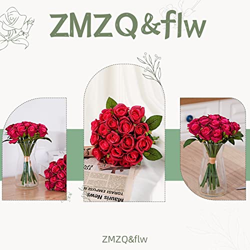 ZMZQ&flw 2 Bouquet Artificial Flowers 36 Heads Silk Red Roses Fake Flowers Single Stem for Outdoor Bridal Wedding - color: Red 36pcs
