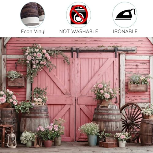 5x4ft Country Wedding Pink Photography Backdrop Rustic Wooden Barn Door Photography Backdrop Farmhouse Flower Western Girl Birthday Baby Shower Wedding Bridal Party Banner Photo Booth Props Background - color: Multi7, size: 5X4FT