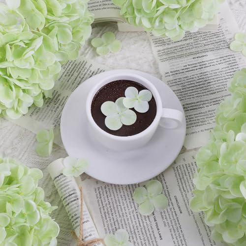IPOPU 6PCS Real Touch Fake Hydrangea Artificial Flowers Light Green Hydrangeas with Stems Realistic Faux Hydrangeas for Home Table Wedding Baby Shower Party Floral Arrangements (Light Green) - color: Light Green