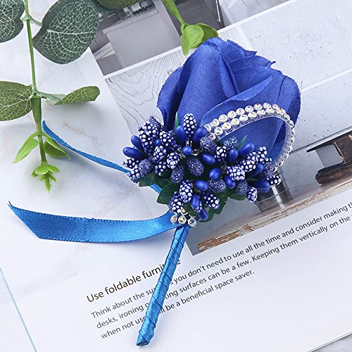Royal Blue Wedding Rose Boutonniere with Pins for Men Wedding Groomsmen Best Man, Groom Boutonnieres for Wedding Party Prom Anniversary (Boutonniere-Blue, 6 Packs) - color: Boutonniere- Royal Blue, size: 6 Packs