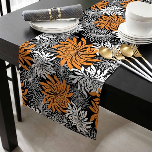 Orange Chrysanthemum Flowers Table Runner-Cotton Linen-Long 90 Inch Holiday Dresser Scarves, Thanksgiving Fall Floral Tablerunner for Kitchen Coffee/Dining Bedroom Home Living Room Dinner Scarf Décor - color: Chrysanthemumppe5246, size: 13x90 Inch