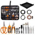 Bonsai Tools Kit 20 Pcs Garden Tools Set for Beginner, Gardening Gift for Women Men, Includes Bonsai Wire Kit, Plant Mat, Pruning Shears, Bonsai Scissors, Succulent Tools in Leather Storage Bag - style: Orange