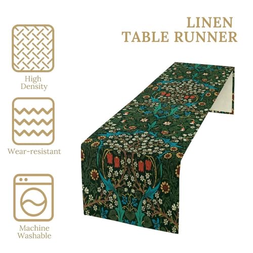 William Morris Style Botanical Table Runner for Table Decor, Art Rustic Flower Vintage Floral Printed for Kitchen Dining Room Living Room Farmhouse Party Office Holiday Decorate 13" x 36" - color: William Morris_5, size: 13"W x 36"L (Pack of 1)
