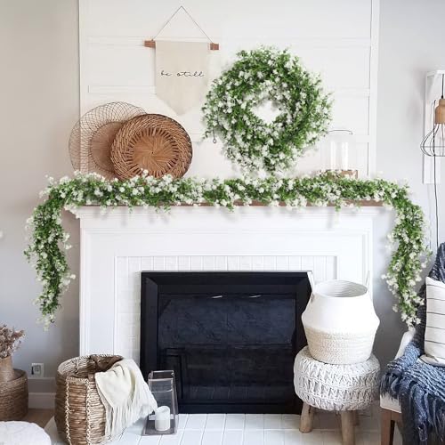 RECUTMS Faux Eucalyptus Garland Plant Fake Vines, Artificial Hanging Eucalyptus Leaves Greenery Vines for Wedding Backdrop Arch Wall Party Home Bedroom Decor Indoor Outdoor(White) - color: White