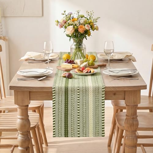 Artoid Mode Army Green Farmhouse Woven Table Runner, Seasonal Holiday Rustic Kitchen Dining Table Decoration for Home Party Decor 12x72 Inch - color: Army Green, size: 12" x 72", Table Runner