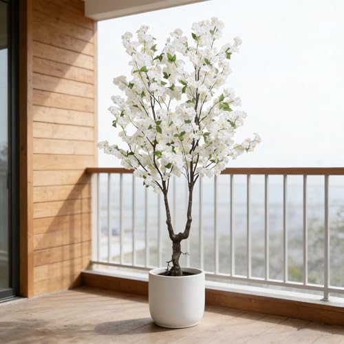 BINCUE Artificial White Cherry Blossom Tree Fake Tree Cherry Blossom Decor Fake Flowers Faux Flowering Tree White Flowers Floral Artificial Plants for Indoors Outdoors Room Home Office Gift 6FT - color: White-09ap