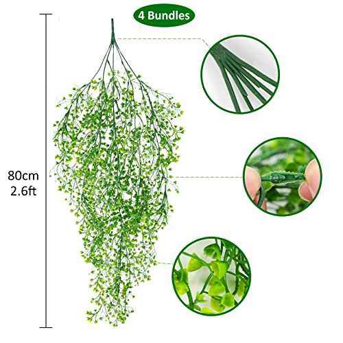 RECUTMS Artificial Hanging Vines Fake Hanging Plants 4Pcs Faux Wall Plants Fern Greenery for Summer Spring Indoor Outdoor Home Office Wedding Graduation Holiday Party Window Decor (Green) - color: Green-hanging