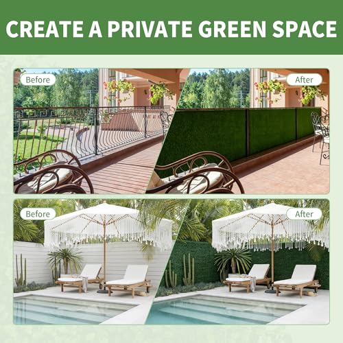PROWORX Artificial Grass Wall Panels, 10” x 10” 24 Pack 4-Layer Leaf UV-Anti Fake Boxwood Grass for Indoor Outdoor Privacy Fence Screen, Patio, Balcony, Greenery Backdrop Décor - size: 10X10 24pcs