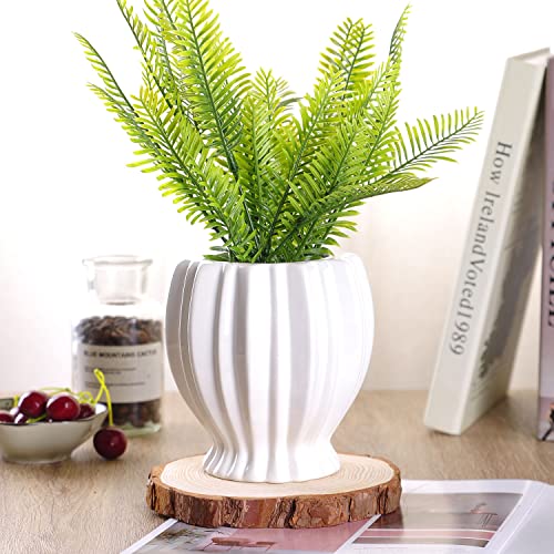 VanEnjoy 6 inch Modern Ribbed Design Small White Ceramic Decorative Tabletop Centerpiece Vase Flower Pot - White Spiral - style: Tropical