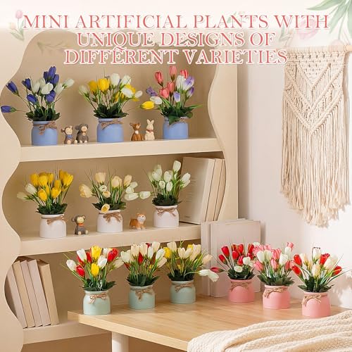 Suncalla Set of 12 Artificial Flower Tulip in Vase 8.66 Inches Floral Decor Spring Faux Tulip with Pots Fake Flower Centerpieces for Tables Home Bathroom Office Wedding Farmhouse Decoration - style: Tulip