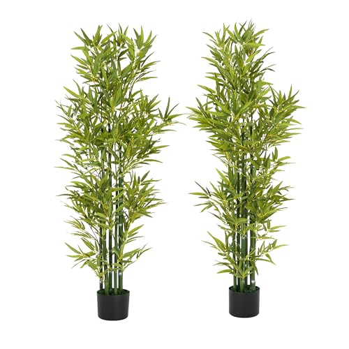Christopher Knight Home Alene Set of 2 60.75''H Artificial Tree Indoor, Artificial Bamboo Tree with Nursery Pot, Faux Tree with Black Plastic Pot for Living Room, Artificial Plant for Home Decor,Green - color: Green/60.75''h