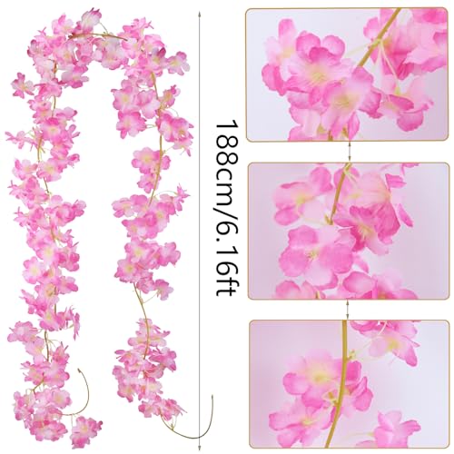 CITYES 2 Pcs Artificial Cherry Blossom Flower Vines Cherry Blossom Garland 18.48 ft Hanging Silk Flowers Vines Fake Flower Garland Outdoors for Home Wedding Garden Party Arch Office Decor Pink - color: Pink-2 Pcs