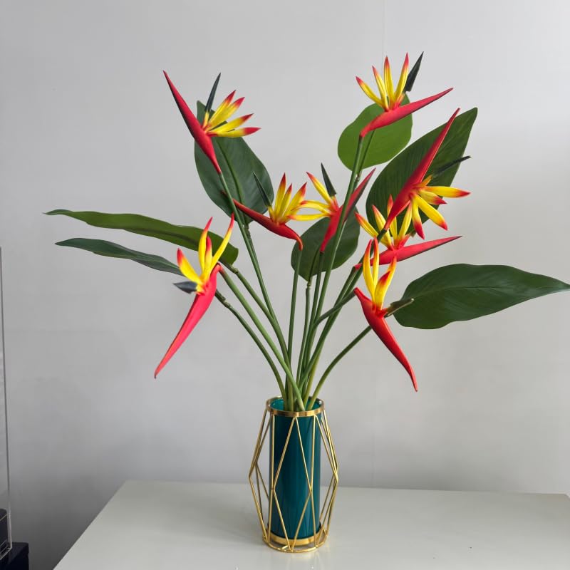 Medium Bird of Paradise 23 Inch,Artificial Flowers Outdoor UV Resistant No Fade Fake Plastic Plants,Flower Stem 5 mm,Artificial Flower Plants Small Flower Arrangement for Home Office 8 Pcs (Yellow)
