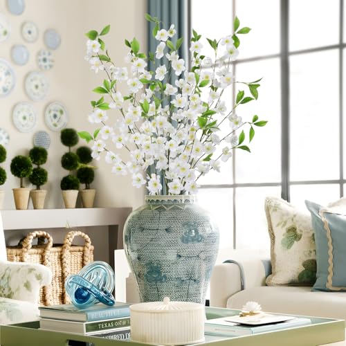 3 Pcs White Cherry Blossom Branches 39.4" Silk Flowers with Stems Long Stem Artificial Flowers for Spring Summer Indoor Decoration Faux Flower for Vase Arrangements Table Centerpiece Wedding Decor - color: White