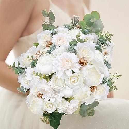 AGIRL Artificial Flowers Combo Fake Flowers Rose Silk Flowers with Stems for DIY Wedding Bouquets Centerpieces Arrangements Table Decor Bridal Baby Shower Party Home Decor (Cream White) - color: Cream White