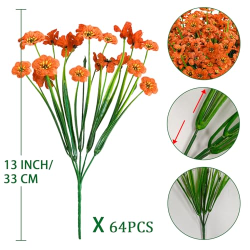 Krissing 48 Bundles Outdoor Artificial Flowers UV Resistant Fake Flowers Faux Plastic Flowers Plants Outside Garden Porch Window Box Fall Decor (Orange) - color: All Orange
