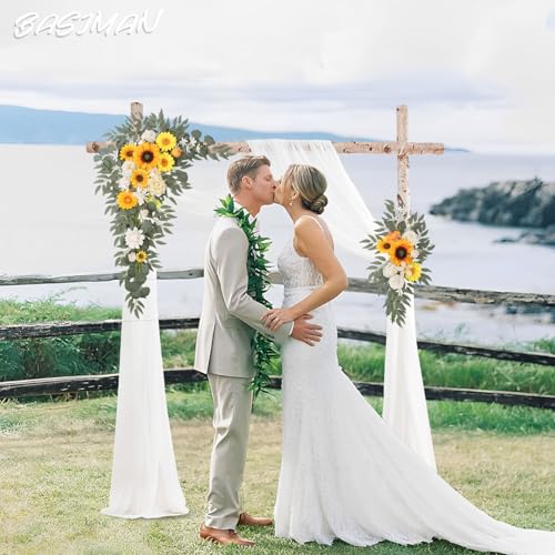 Arch Flowers with Drapes Kit (Pack of 3) for Wedding Ceremony Arbor and Reception Backdrop Decoration Wedding Welcome Signs Floral Birthday Party Decoration(Sunflower) - color: Sunflower