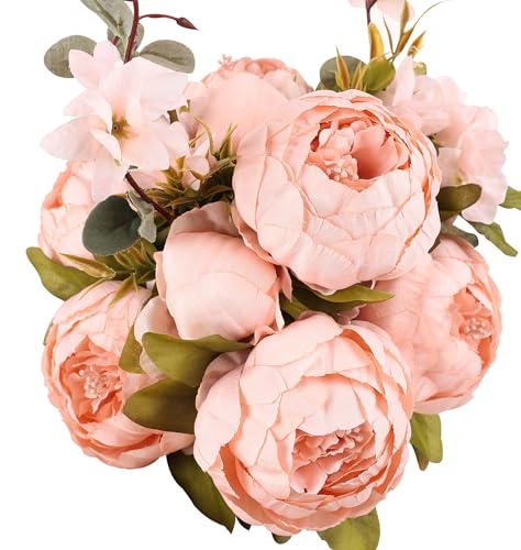 Duovlo Artificial Peony Silk Flowers Fake Flowers Vintage Wedding Home Decoration,Pack of 1 (New Pink) - color: New Pink