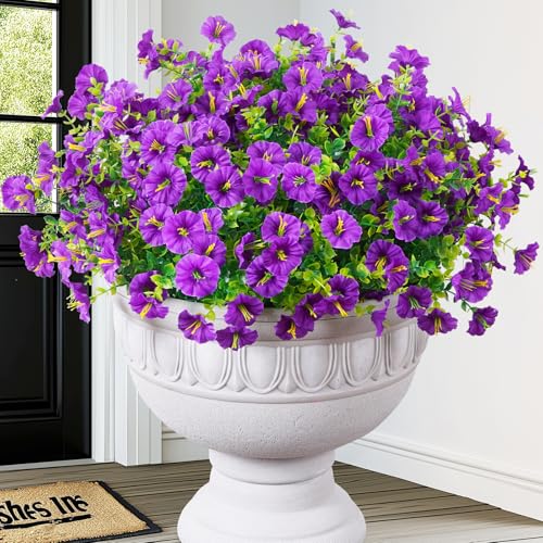 MARTINE MALL 24 Bundles Look Real Artificial Flowers for Outdoors, Realistic Fake Outdoor Flowers, UV Resistant Silk Petunia Flowers for Outside Faux Flowers Plants for Outdoor Porch, Purple - color: Purple, size: 24 Bundles