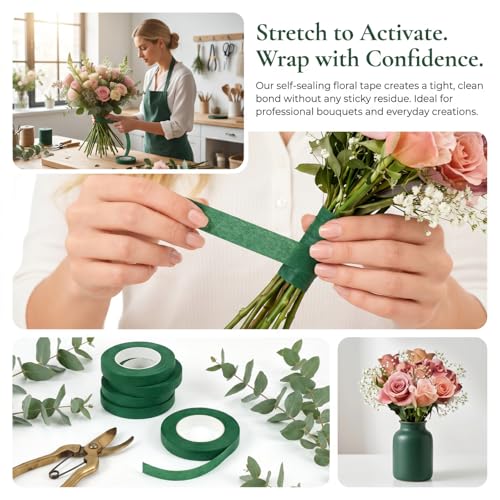 12 Rolls Self-Sealing Floral Tape, 1/2" x 20 Yards Green Floral Wrap for Flower Stems, DIY Eternal Roses & Bouquets, Adhesive Craft Tape for Flower Arranging, Lemon Yellow - color: 12 Rolls Lemon