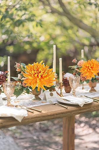 Briful 6 Pcs Orange Artificial Mums for Outdoors Fall – 25.6’’ Long Stem Faux Chrysanthemums, Large 6’’ Silk Fall Flowers for Wedding Bouquets, Centerpieces, Porch Décor, Indoor Home Decoration - color: Orange