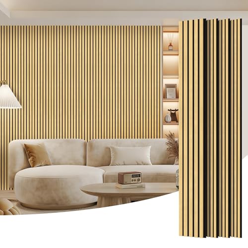 4 Pack Wood Panels for Wall, 96" x 8" Wood Slat Acoustic Panels, Acoustic Wall Panels for Interior Wall Decor, Sound Absorbing Wall Panels for Noise Reduction and Decoration, Cream Oak - color: Cream Oak, size: 4PCS-96" x 8"