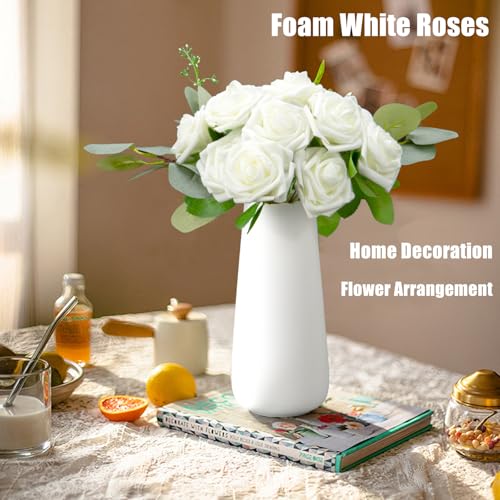 Cliselda 100Pcs Artificial Flowers Ivory White Fake Roses with Stems, Valentine's Day Gifts, Real Touch Foam Rose Bulk Faux Flowers for Decoration Centerpieces Flower Arrangements - color: Ivory White