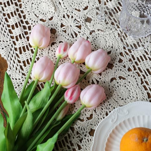 mizii 15Pcs Pink Tulips Artificial Flowers Latex Plastic Real Touch Fake Tulips Flowers Look Real Faux Tulip Flower Bouquet Decoration for Vase Room Table Centerpieces Home Decor (Light Pink) - color: Light Pink