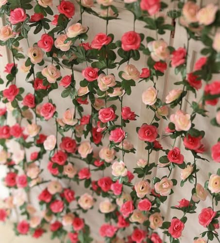 8pcs 65.6Ft Flower Garland,PARTY JOY Fake Rose Vine Artificial Flowers Hanging Rose Ivy Garland for Room Wall Decor Hanging Baskets Wedding Arch Garden Background Decor (Pink-8PCS) - color: 8pc-pink, size: 8PC