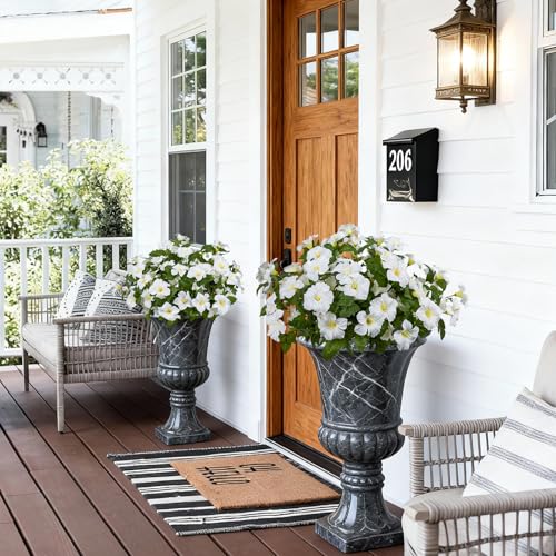 19 Inch Artificial Fake Flowers for Outdoor,4 Pcs White Faux Silk Petunias Spring Flowers for Outside for Indoor Porch Planter Front Door Garden Patio Window Box Home Decor - color: White