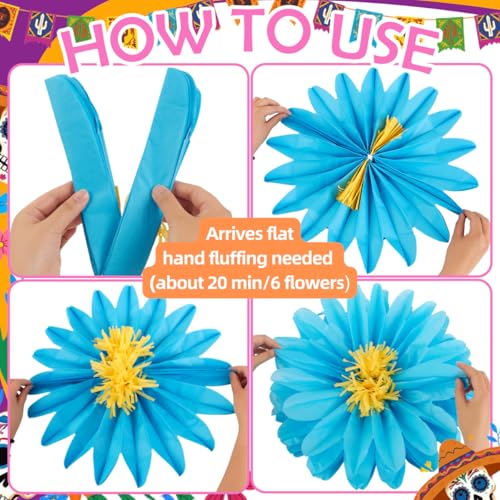 Large Paper Flowers, 20 Inch Tissue Paper Flowers Decorations for Wall, Yellow, Red, Pink, Orange, Blue, and Purple Handcrafted Giant Paper Flowers for Summer Wedding Birthday Wall Decor - color: Red Blue Orange