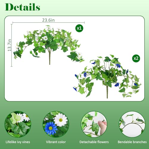 Krissing 3 Pcs Artificial Flowers for Outdoors UV Resistant Fake Greenery Plants with Daisy Flowers for Outside Planters Porch Window Box Home Decor (Blue, White) - color: Blue+white, size: 3