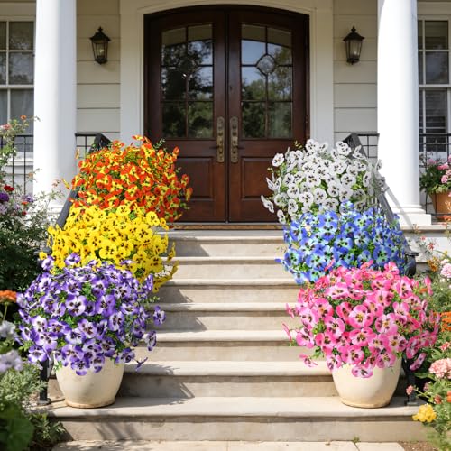 Ouddy Decor 20 Bundles Artificial Pansy Flowers for Outdoors, Fake Silk Flowers Faux Plants UV Resistant for Vase Table Balcony Planter Porch Yard Garden Indoor Outdoor Home Decor, Mixedcolor - color: Multi Color
