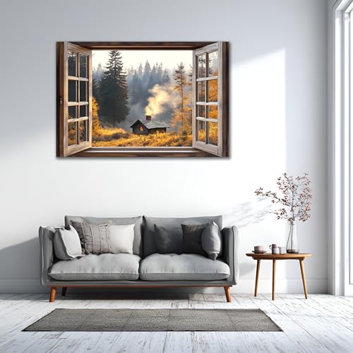 AMAZING WALL Cabin in the Woods View Peel and Stick 3D Fake Window Stickers,Removable Decals Wall Murals for Home Decor,24x36in/2PCS - color: Cabin in the Woods, size: 24x36"/2pcs